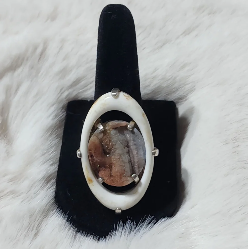 HSN Rarities Druzy Quartz Sterling Silver Statement Ring Size 9